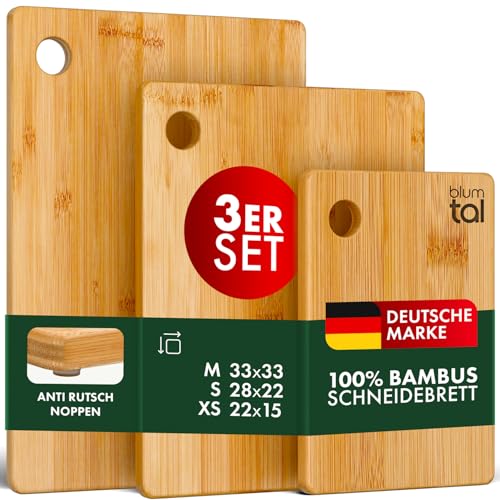 Bambus Schneidebrett 3er Set (XS/S/M) mit Silikonfuß