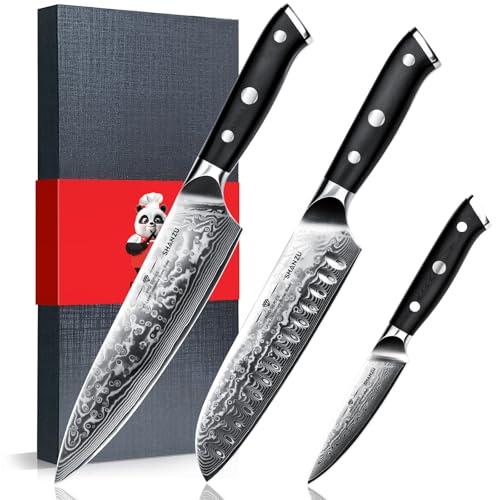 Damastmesser-Set 3-teilig mit G10-Griff